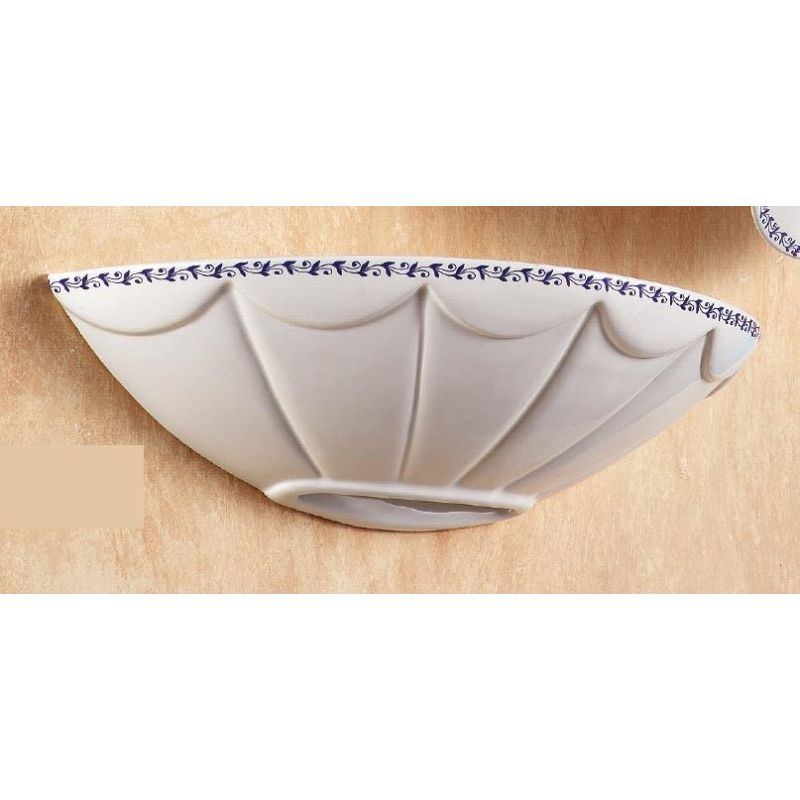 2047.4 APPLIQUE A VASCHETTA D37 CM IN TERRACOTTA BIANCA LUCIDA CON DECORO FLOREALE MADE IN ITALY CRISTALENSI CERAMICA - Cristale