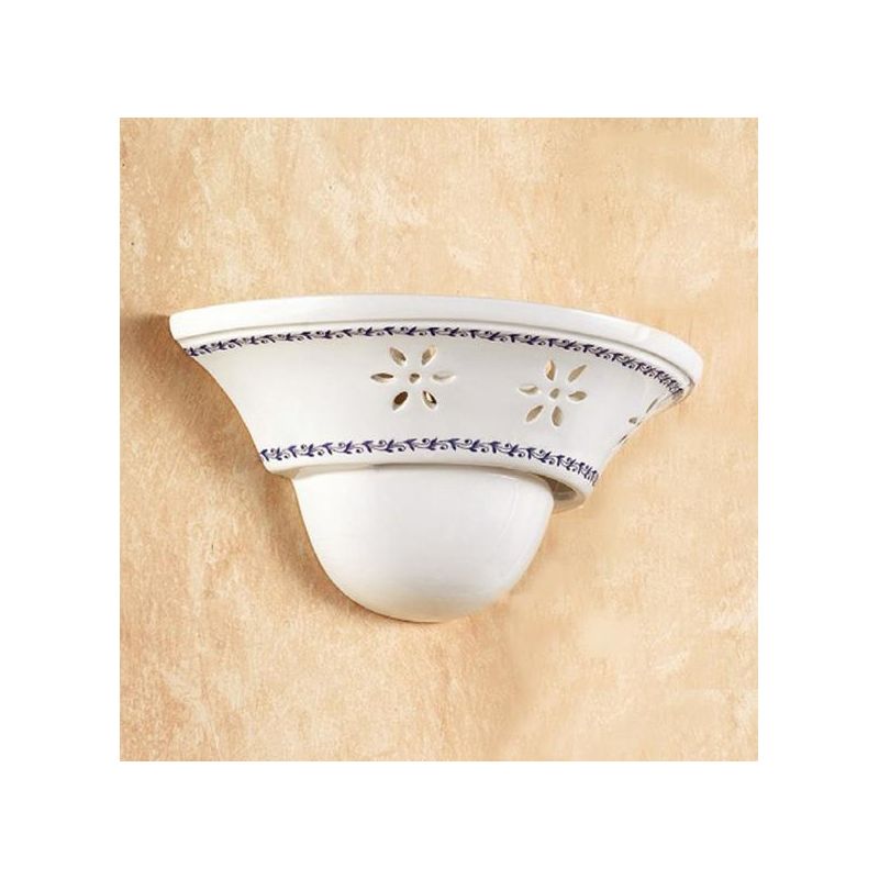 2047.5 APPLIQUE A BALCONCINO D30 CM IN TERRACOTTA BIANCA LUCIDA CON DECORO FLOREALE MADE IN ITALY CRISTALENSI CERAMICA - Cristal