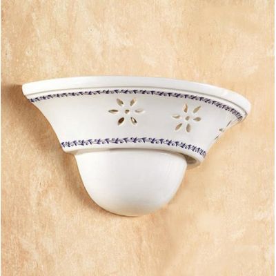 2047.5 APPLIQUE A BALCONCINO D30 CM IN TERRACOTTA BIANCA LUCIDA CON DECORO FLOREALE MADE IN ITALY CRISTALENSI CERAMICA - Cristal