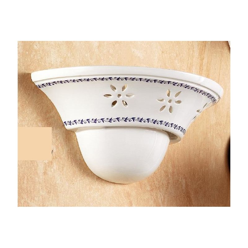 2047.5 APPLIQUE A BALCONCINO D30 CM IN TERRACOTTA BIANCA LUCIDA CON DECORO FLOREALE MADE IN ITALY CRISTALENSI CERAMICA - Cristal