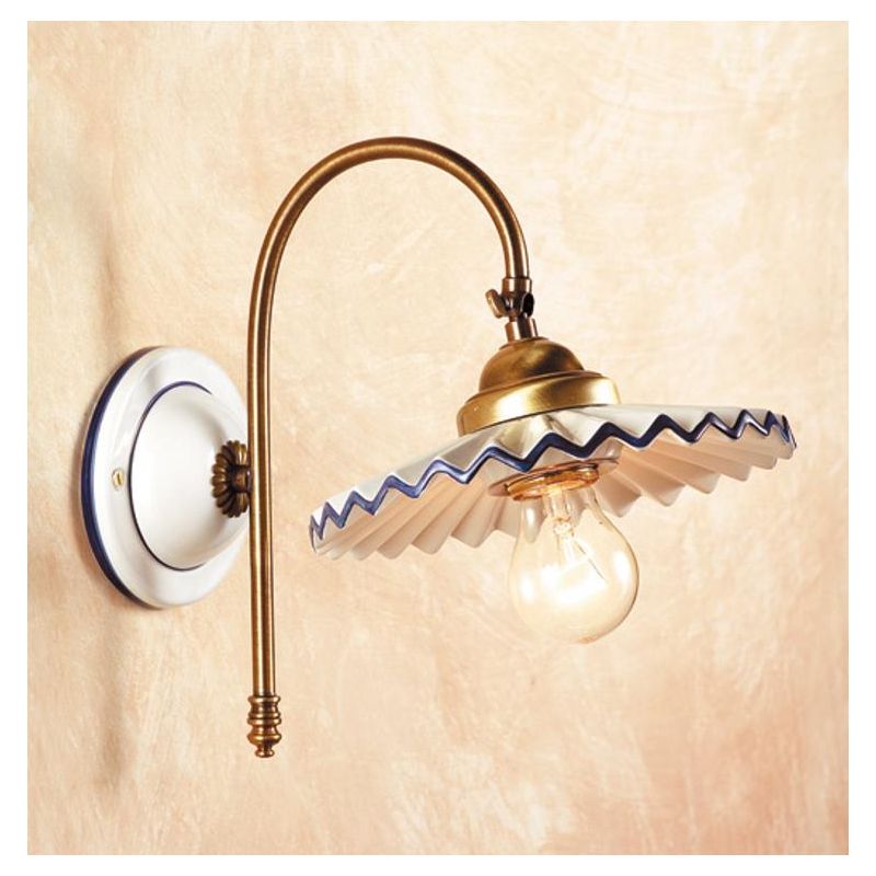 2048.1 APPLIQUE IN OTTONE CON PIATTO IN TERRACOTTA PLISSETTATO CON BORDO DECORATO D21 CM MADE IN ITALY CRISTALENSI CERAMICA - Cr