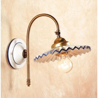 2048.1 APPLIQUE IN OTTONE CON PIATTO IN TERRACOTTA PLISSETTATO CON BORDO DECORATO D21 CM MADE IN ITALY CRISTALENSI CERAMICA - Cr