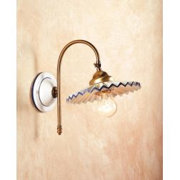 2048.1 APPLIQUE IN OTTONE CON PIATTO IN TERRACOTTA PLISSETTATO CON BORDO DECORATO D21 CM MADE IN ITALY CRISTALENSI CERAMICA - Cr 2