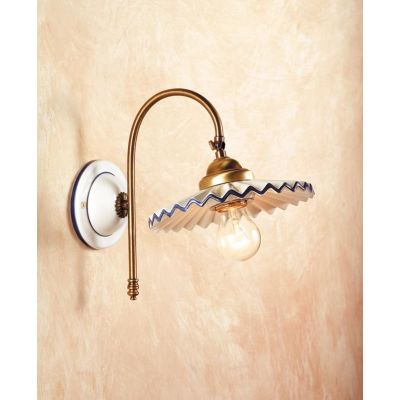 2048.1 APPLIQUE IN OTTONE CON PIATTO IN TERRACOTTA PLISSETTATO CON BORDO DECORATO D21 CM MADE IN ITALY CRISTALENSI CERAMICA - Cr