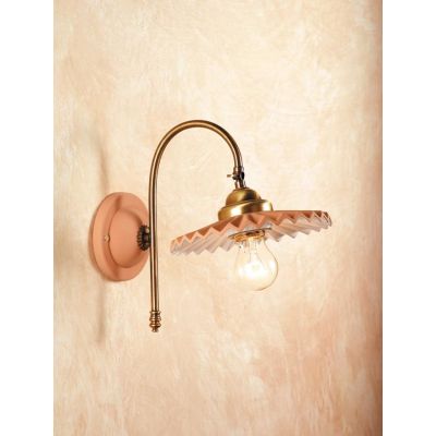 2048.2 LAMPADA DA PARETE IN OTTONE CON PIATTO IN TERRACOTTA EFFETTO PLISSE D21 CM MADE IN ITALY CRISTALENSI CERAMICA - Cristalen
