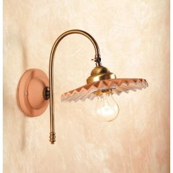 2048.2 LAMPADA DA PARETE IN OTTONE CON PIATTO IN TERRACOTTA EFFETTO PLISSE D21 CM MADE IN ITALY CRISTALENSI CERAMICA - Cristalen