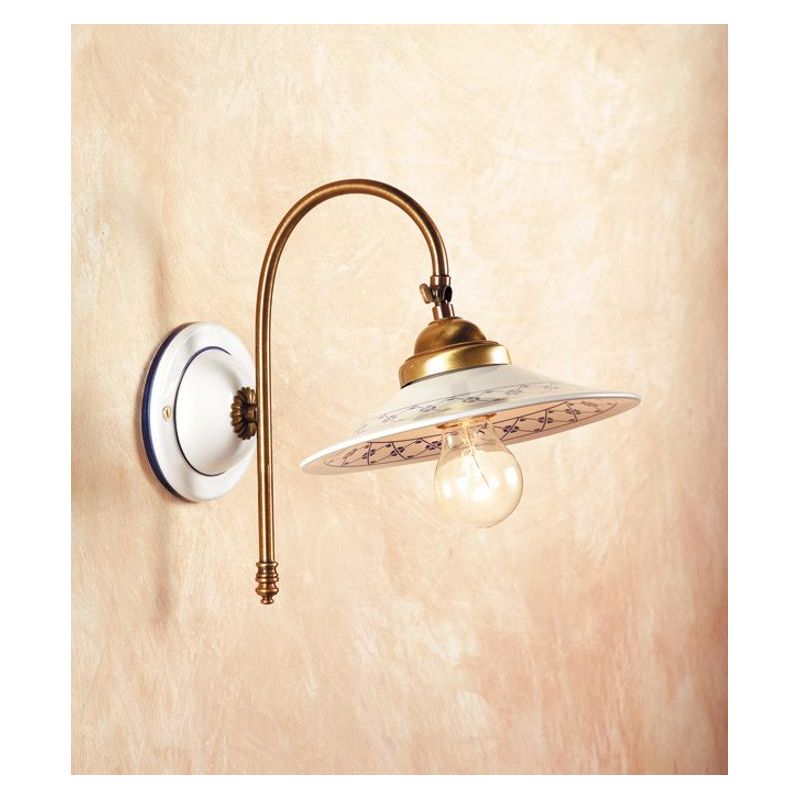 2048.3 LAMPADA DA PARETE IN OTTONE CON PIATTO LISCIO IN TERRACOTTA DECORATA D21 CM MADE IN ITALY CRISTALENSI CERAMICA - Cristale