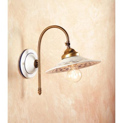 2048.3 LAMPADA DA PARETE IN OTTONE CON PIATTO LISCIO IN TERRACOTTA DECORATA D21 CM MADE IN ITALY CRISTALENSI CERAMICA - Cristale