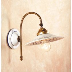 2048.3 LAMPADA DA PARETE IN OTTONE CON PIATTO LISCIO IN TERRACOTTA DECORATA D21 CM MADE IN ITALY CRISTALENSI CERAMICA - Cristale