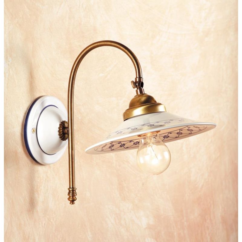 2048.3 LAMPADA DA PARETE IN OTTONE CON PIATTO LISCIO IN TERRACOTTA DECORATA D21 CM MADE IN ITALY CRISTALENSI CERAMICA - Cristale