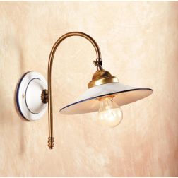 2048.4 LAMPADA DA PARETE IN OTTONE CON PIATTO LISCIO IN TERRACOTTA BIANCA LUCIDA DECORATA D21 CM MADE IN ITALY CRISTALENSI CERAM