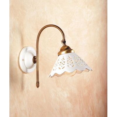 2048.5 APPLIQUE IN OTTONE CON DIFFUSORE IN TERRACOTTA BIANCA LUCIDA TRAFORATA D18 CM MADE IN ITALY CRISTALENSI CERAMICA - Crista
