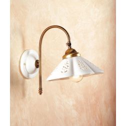 2048.6 APPLIQUE IN OTTONE CON DIFFUSORE IN TERRACOTTA BIANCA LUCIDA TRAFORATA D22 CM MADE IN ITALY CRISTALENSI CERAMICA - Crista 2