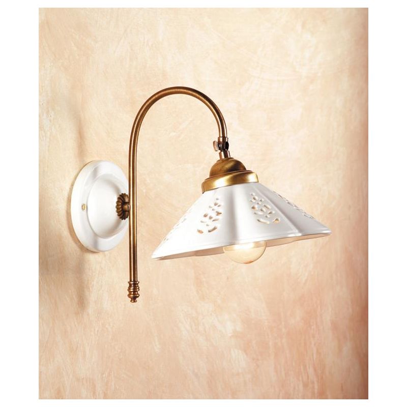 2048.6 APPLIQUE IN OTTONE CON DIFFUSORE IN TERRACOTTA BIANCA LUCIDA TRAFORATA D22 CM MADE IN ITALY CRISTALENSI CERAMICA - Crista