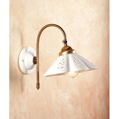 2048.6 APPLIQUE IN OTTONE CON DIFFUSORE IN TERRACOTTA BIANCA LUCIDA TRAFORATA D22 CM MADE IN ITALY CRISTALENSI CERAMICA - Crista