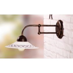 2027.3 LAMPADA DA PARETE IN FERRO BATTUTO CON DIFFUSORE IN TERRACOTTA BIANCA DECORATA MADE IN ITALY CRISTALENSI CERAMICA - Crist 2