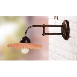 2027.4 LAMPADA DA PARETE IN FERRO BATTUTO CON DIFFUSORE PLISSETTATO IN TERRACOTTA NATURALE MADE IN ITALY CRISTALENSI CERAMICA - 2