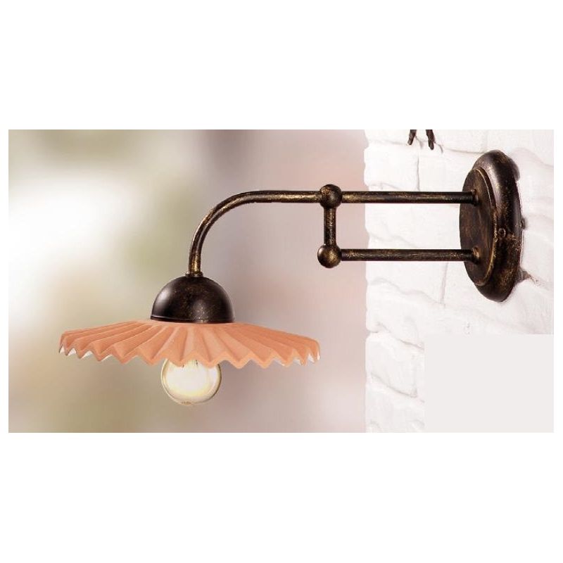 2027.4 LAMPADA DA PARETE IN FERRO BATTUTO CON DIFFUSORE PLISSETTATO IN TERRACOTTA NATURALE MADE IN ITALY CRISTALENSI CERAMICA -