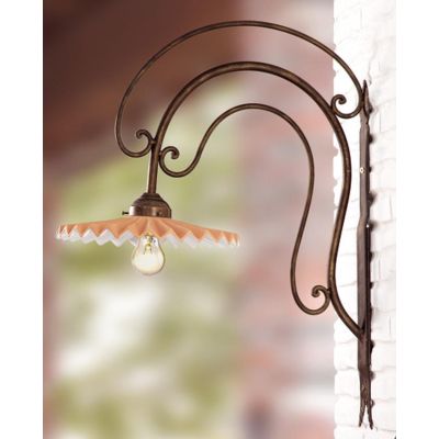2026.4 LAMPADA DA PARETE IN FERRO BATTUTO CON DIFFUSORE PLISSETTATO IN TERRACOTTA NATURALE MADE IN ITALY CRISTALENSI CERAMICA -