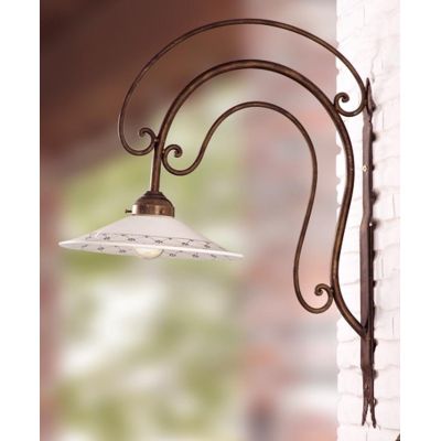 2026.3 LAMPADA DA PARETE IN FERRO BATTUTO CON DIFFUSORE IN TERRACOTTA BIANCA DECORATA MADE IN ITALY CRISTALENSI CERAMICA - Crist