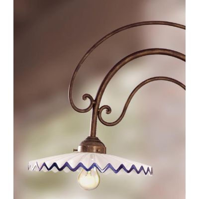 2026.1 LAMPADA DA PARETE IN FERRO BATTUTO CON DIFFUSORE PLISSETTATO IN TERRACOTTA BIANCA DECORATA MADE IN ITALY CRISTALENSI CERA