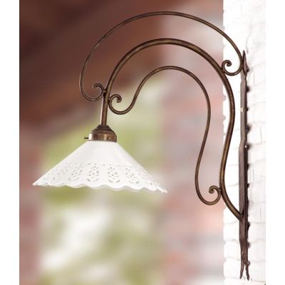2026.2 LAMPADA DA PARETE IN FERRO BATTUTO CON DIFFUSORE IN TERRACOTTA BIANCA TRAFORATA MADE IN ITALY CRISTALENSI CERAMICA - Cris