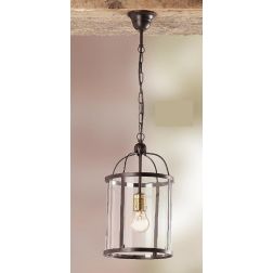 2049.1 SOSPENSIONE SINGOLA VINTAGE IN FERRO COLOR RUGGINE CON DIFFUSORE IN VETRO MADE IN ITALY CRISTALENSI CERAMICA - Cristalens