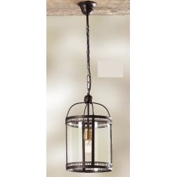 2050.1 SOSPENSIONE SINGOLA VINTAGE IN FERRO COLOR RUGGINE CON DIFFUSORE IN VETRO D20 CM MADE IN ITALY CRISTALENSI CERAMICA - Cri