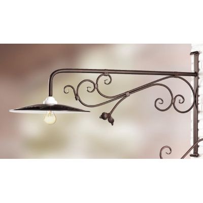 2051.1 LAMPADA DA PARETE CM 100 IN FERRO COLORE RUGGINE CON PIATTO INTERNO BIANCO MADE IN ITALY CRISTALENSI CERAMICA - Cristalen