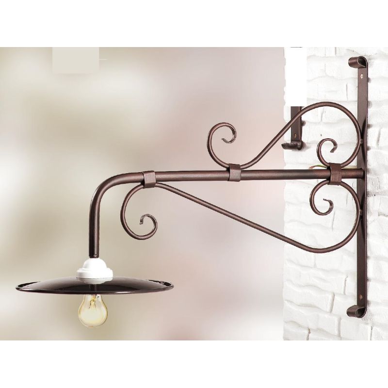 2052.1 LAMPADA DA PARETE CM 70 IN FERRO COLORE RUGGINE CON PIATTO INTERNO BIANCO MADE IN ITALY CRISTALENSI CERAMICA - Cristalens