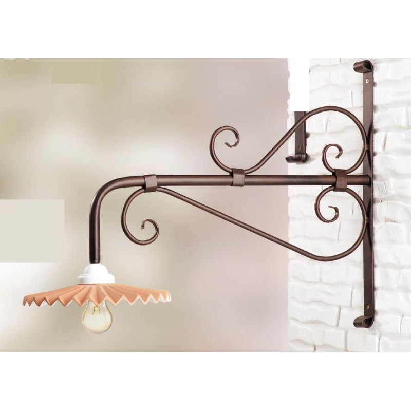 2056.1 LAMPADA DA PARETE CM 70 IN FERRO COLORE RUGGINE CON PIATTO IN TERRACOTTA PLISSE MADE IN ITALY CRISTALENSI CERAMICA - Cris