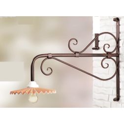 2056.1 LAMPADA DA PARETE CM 70 IN FERRO COLORE RUGGINE CON PIATTO IN TERRACOTTA PLISSE MADE IN ITALY CRISTALENSI CERAMICA - Cris