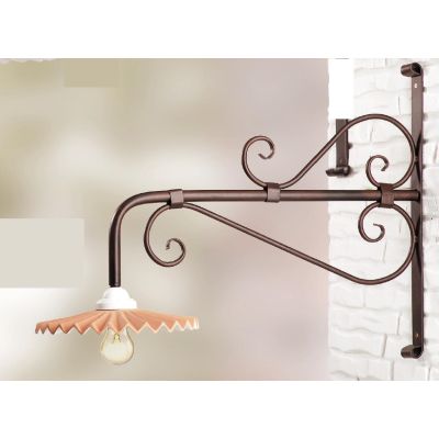 2056.1 LAMPADA DA PARETE CM 70 IN FERRO COLORE RUGGINE CON PIATTO IN TERRACOTTA PLISSE MADE IN ITALY CRISTALENSI CERAMICA - Cris