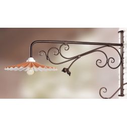 2055.1 LAMPADA DA PARETE CM 100 IN FERRO COLORE RUGGINE CON PIATTO IN TERRACOTTA PLISSE MADE IN ITALY CRISTALENSI CERAMICA - Cri