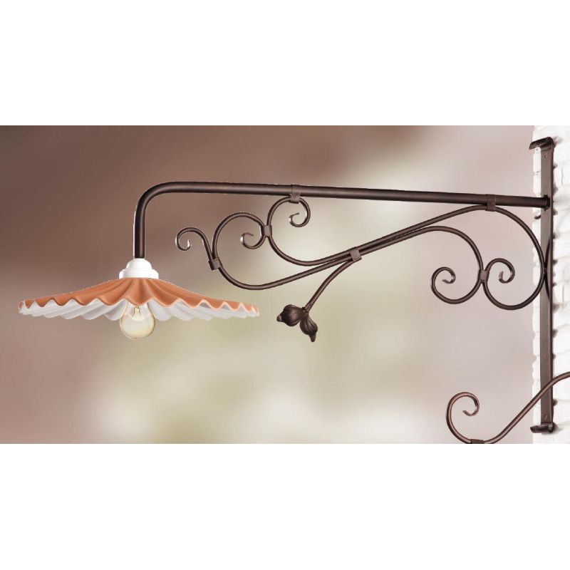 2055.1 LAMPADA DA PARETE CM 100 IN FERRO COLORE RUGGINE CON PIATTO IN TERRACOTTA PLISSE MADE IN ITALY CRISTALENSI CERAMICA - Cri