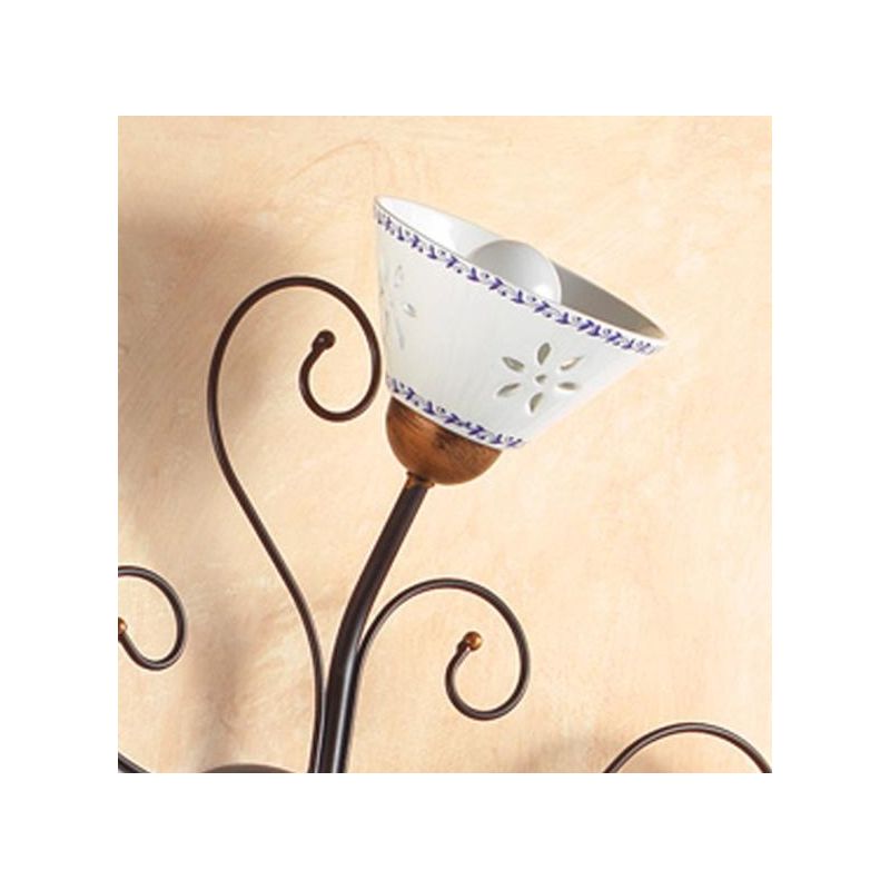 2028 A3 PLAFONIERA 3 LUCI IN FERRO RUGGINE E DIFFUSORI IN TERRACOTTA BIANCA DECORATA D60 CM MADE IN ITALY CRISTALENSI CERAMICA -