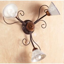 2028 A3 PLAFONIERA 3 LUCI IN FERRO RUGGINE E DIFFUSORI IN TERRACOTTA BIANCA DECORATA D60 CM MADE IN ITALY CRISTALENSI CERAMICA -