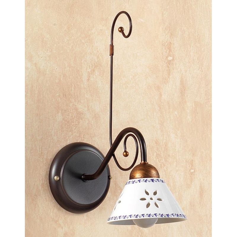 2028.A APPLIQUE IN FERRO COLOR RUGGINE CON DIFFUSORE IN TERRACOTTA BIANCA DECORATA MADE IN ITALY CRISTALENSI CERAMICA - Cristale