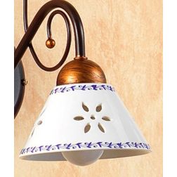 2028.L2 LAMPADA DA TAVOLO A 2 LUCI IN FERRO RUGGINE CON DIFFUSORI IN TERRACOTTA BIANCA DECORATA MADE IN ITALY CRISTALENSI CERAMI 2