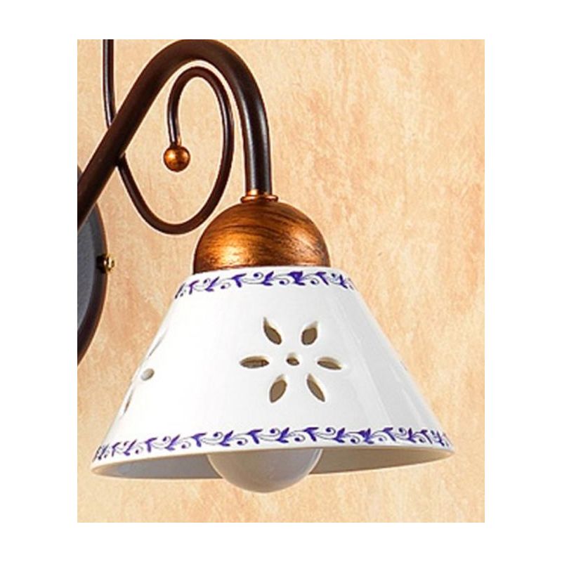 2028.L2 LAMPADA DA TAVOLO A 2 LUCI IN FERRO RUGGINE CON DIFFUSORI IN TERRACOTTA BIANCA DECORATA MADE IN ITALY CRISTALENSI CERAMI