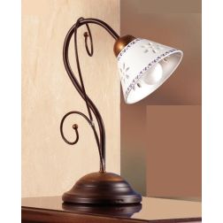 2028.L LAMPADA DA TAVOLO IN FERRO RUGGINE CON DIFFUSORE IN TERRACOTTA BIANCA DECORATA MADE IN ITALY CRISTALENSI CERAMICA - Crist