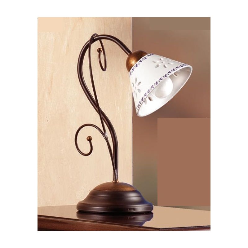 2028.L LAMPADA DA TAVOLO IN FERRO RUGGINE CON DIFFUSORE IN TERRACOTTA BIANCA DECORATA MADE IN ITALY CRISTALENSI CERAMICA - Crist