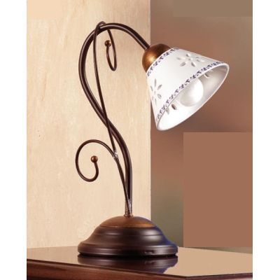 2028.L LAMPADA DA TAVOLO IN FERRO RUGGINE CON DIFFUSORE IN TERRACOTTA BIANCA DECORATA MADE IN ITALY CRISTALENSI CERAMICA - Crist