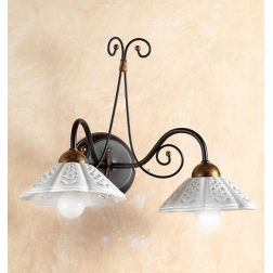 2030.A2 APPLIQUE A 2 LUCI IN FERRO RUGGINE CON DIFFUSORI IN TERRACOTTA BIANCA TRAFORATA MADE IN ITALY CRISTALENSI CERAMICA - Cri 2