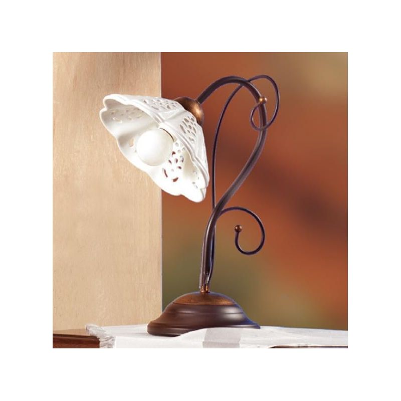 2030.L LAMPADA DA TAVOLO IN FERRO RUGGINE CON DIFFUSORE IN TERRACOTTA BIANCA TRAFORATA MADE IN ITALY CRISTALENSI CERAMICA - Cris