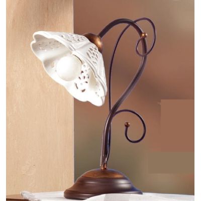 2030.L LAMPADA DA TAVOLO IN FERRO RUGGINE CON DIFFUSORE IN TERRACOTTA BIANCA TRAFORATA MADE IN ITALY CRISTALENSI CERAMICA - Cris