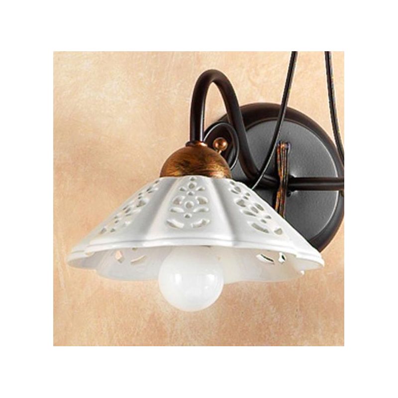 2030.3 LAMPADARIO 3 LUCI RUSTICO IN FERRO RUGGINE CON DIFFUSORI IN TERRACOTTA BIANCA TRAFORATA MADE IN ITALY CRISTALENSI CERAMIC