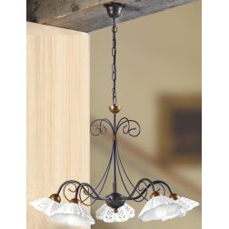 2030.5 LAMPADARIO 5 LUCI RUSTICO IN FERRO RUGGINE CON DIFFUSORI IN TERRACOTTA BIANCA TRAFORATA MADE IN ITALY CRISTALENSI CERAMIC 2