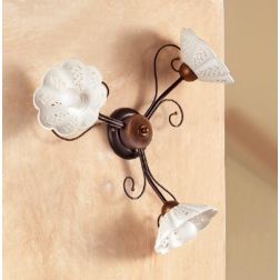 2030.A3 PLAFONIERA 3 LUCI RUSTICA IN FERRO RUGGINE CON DIFFUSORI IN TERRACOTTA BIANCA TRAFORATA MADE IN ITALY CRISTALENSI CERAMI 2