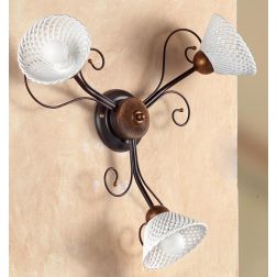 2031.A3 PLAFONIERA 3 LUCI RUSTICA IN FERRO RUGGINE E DIFFUSORI IN TERRACOTTA BIANCA INTRECCIATA MADE IN ITALY CRISTALENSI CERAMI